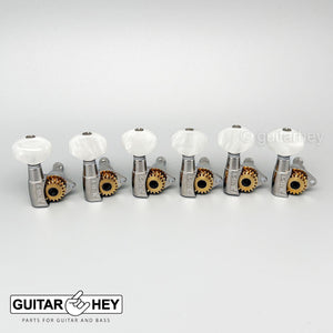 NEW Hipshot 6 in Line STAGGERED Classic PEARLOID Buttons w/ Plates - CHROME