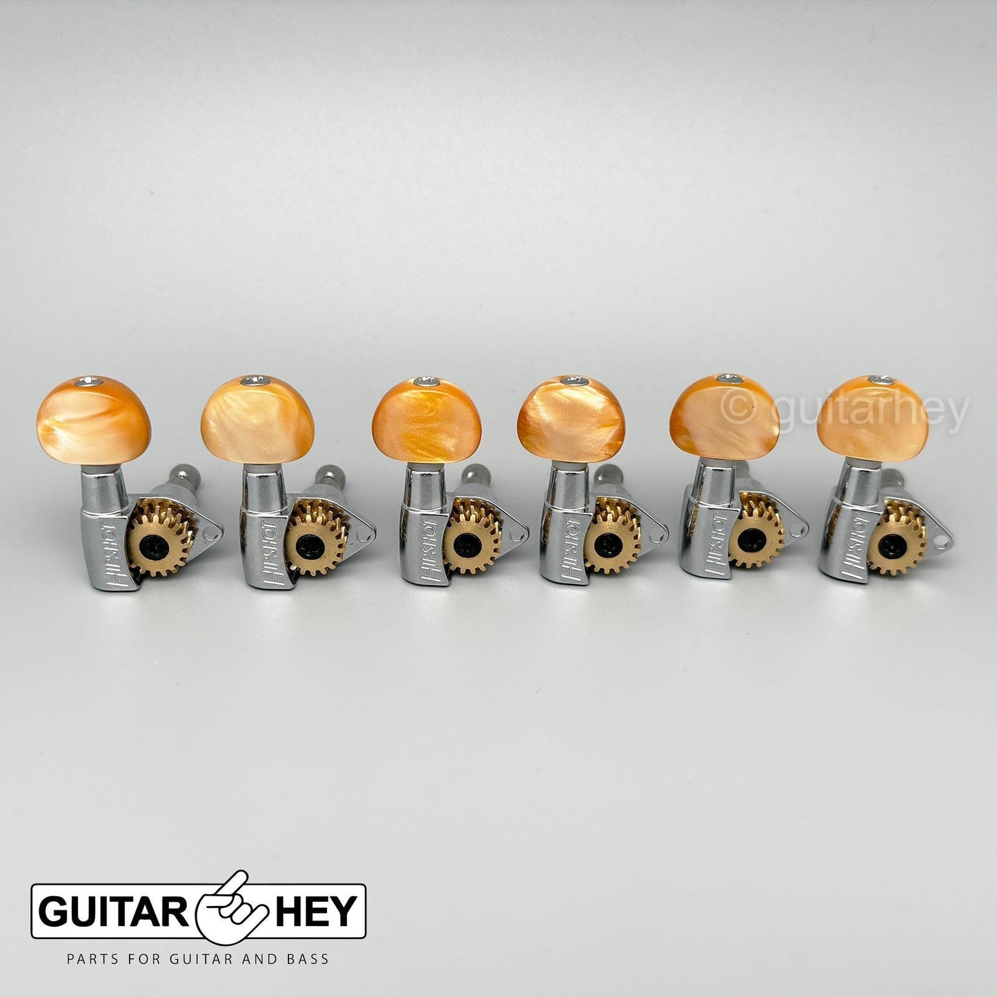 NEW Hipshot 6 in Line Classic Tuners Non-Staggered Small AMBER Buttons - CHROME