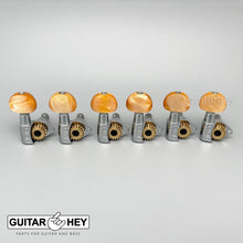 Load image into Gallery viewer, NEW Hipshot 6 in Line Classic Tuners Non-Staggered Small AMBER Buttons - CHROME