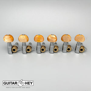 NEW Hipshot 6 in Line Classic Tuners Non-Staggered Small AMBER Buttons - CHROME