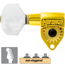 Load image into Gallery viewer, NEW Hipshot Classic 6 in line Non-Staggered Tuners HEX Pearl LEFT HANDED - GOLD