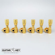 Load image into Gallery viewer, NEW Hipshot Classic 6 in line STAGGERED Tuners, Knurled, LEFT HANDED - GOLD