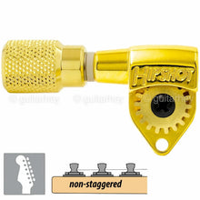 Load image into Gallery viewer, NEW Hipshot Classic 6 in line Non-Staggered Tuners, Knurled, LEFT HANDED - GOLD