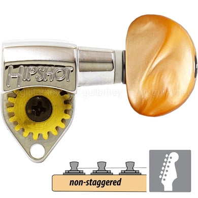 NEW Hipshot Classic 6 in Line Non-Staggered Open-Gear AMBER Buttons - NICKEL