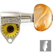 Load image into Gallery viewer, NEW Hipshot Classic 6 in Line STAGGERED Open-Gear Small AMBER Buttons - NICKEL