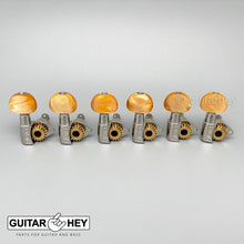 Load image into Gallery viewer, NEW Hipshot Classic 6 in Line Non-Staggered Open-Gear AMBER Buttons - NICKEL