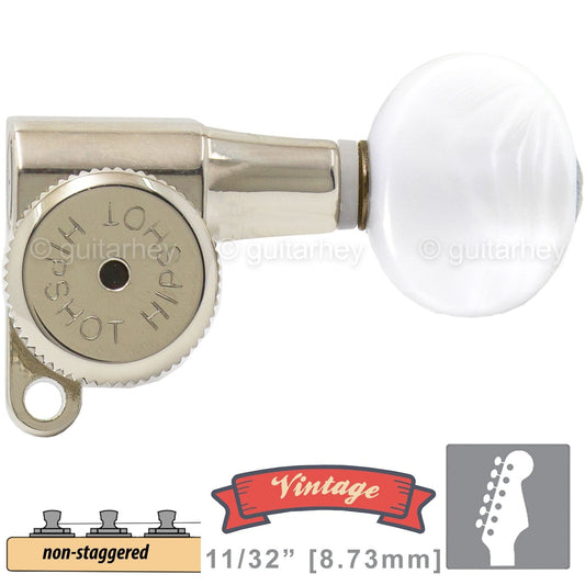 NEW Hipshot VINTAGE 6-in-Line Locking Tuners OVAL Pearl Buttons 21/64" ID NICKEL