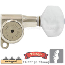 Load image into Gallery viewer, NEW Hipshot VINTAGE 6-in-Line Locking Tuners HEX Pearl Buttons 21/64&quot; ID, NICKEL