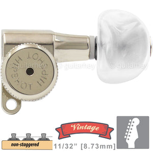 NEW Hipshot VINTAGE 6-in-Line Locking Tuners Half Moon Pearl, 21/64" ID, NICKEL