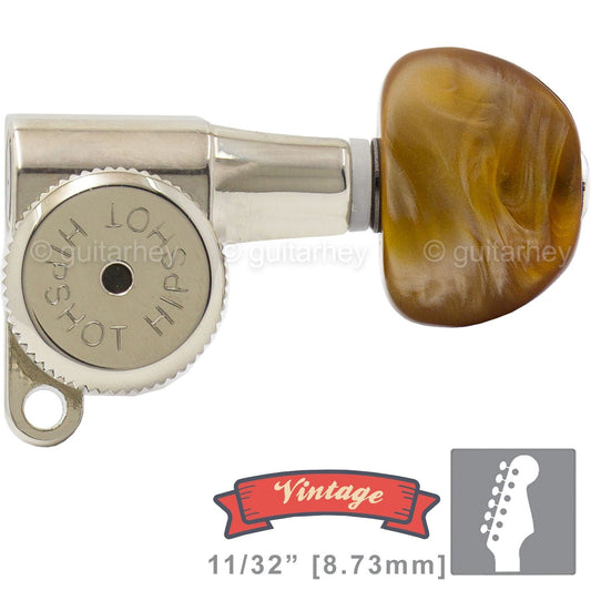 NEW Hipshot VINTAGE 6-in-Line Stag Locking Tuners HMMA Buttons 21/64" ID, NICKEL