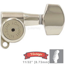Load image into Gallery viewer, NEW Hipshot VINTAGE 6-in-Line Stag Locking Tuners HEX Buttons 21/64&quot; ID, NICKEL