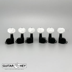 NEW Hipshot Locking M6 Schaller Mini Style Keys PEARLOID Buttons Set 3x3 - BLACK