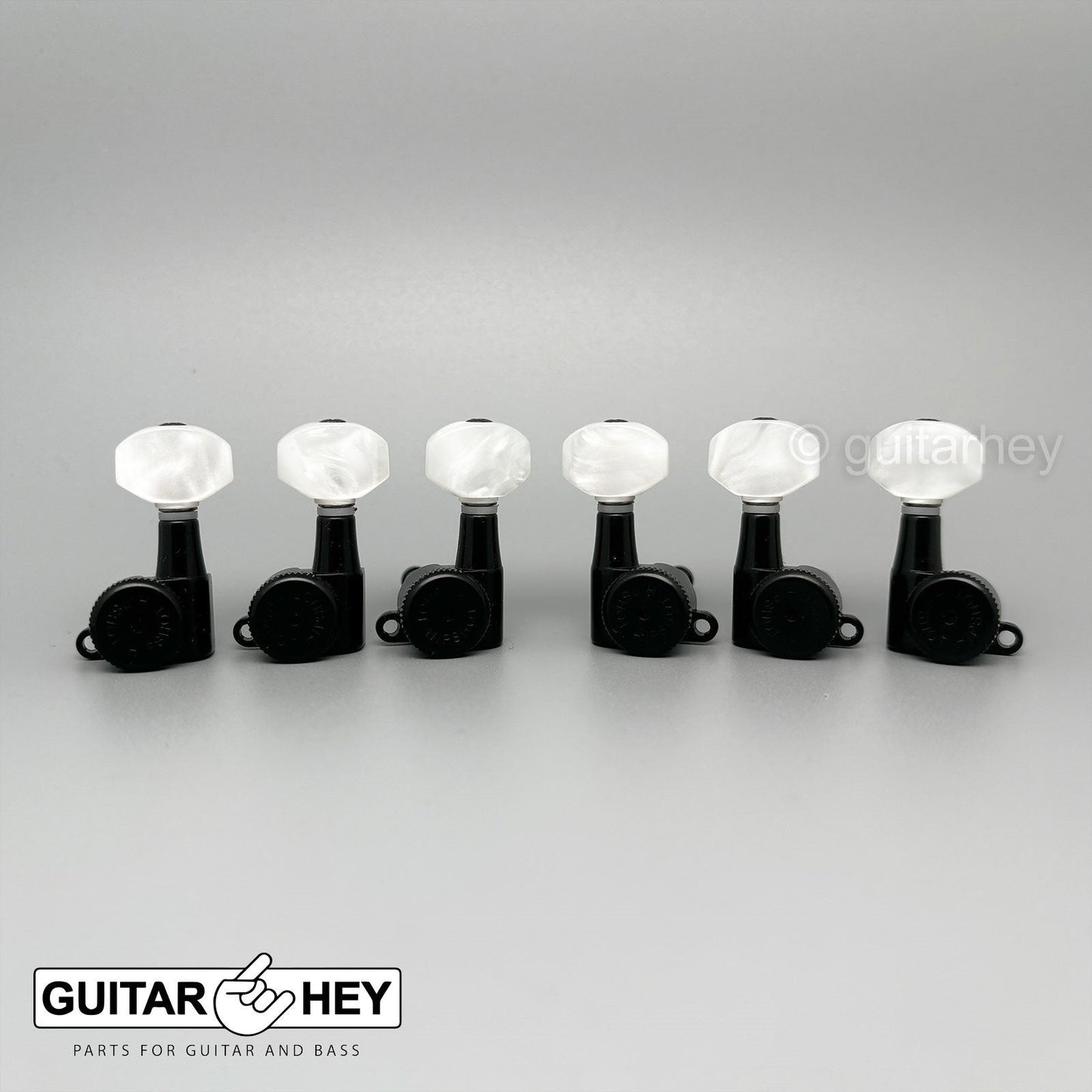 NEW Hipshot Vintage L3+R3 LOCKING Mini Tuners Small HEX Pearl Buttons 3x3, BLACK