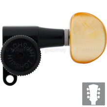 Load image into Gallery viewer, NEW Hipshot Locking M6 Schaller Mini Style Keys AMBER Buttons Set 3x3 - BLACK