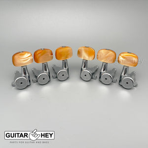 NEW Hipshot Tuners Schaller Mini M6 Style w/ AMBER Buttons A01 Set 3x3 - CHROME