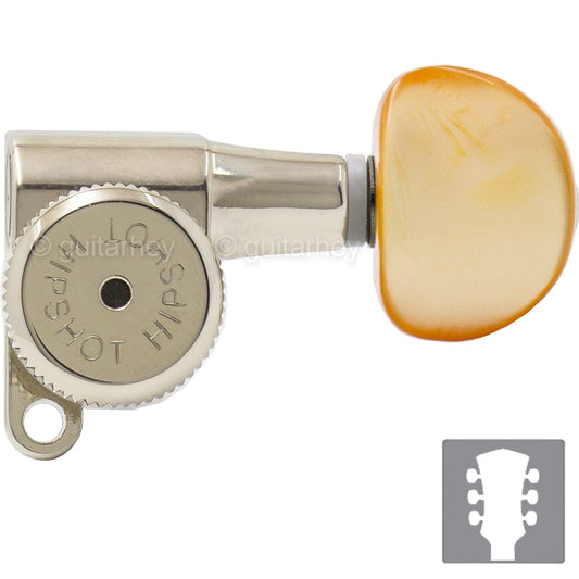 NEW Hipshot L3+R3 LOCKING Mini Tuners SET w/ SMALL AMBER Buttons 3x3 - NICKEL