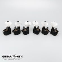 Carregar imagem no visualizador da galeria, NEW Hipshot Grip-Lock Open-Gear TUNERS w/ White Pearloid Buttons Set 3x3 - BLACK