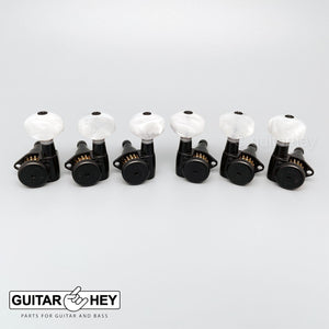 NEW Hipshot Grip-Lock Open-Gear TUNERS w/ White Pearloid Buttons Set 3x3 - BLACK