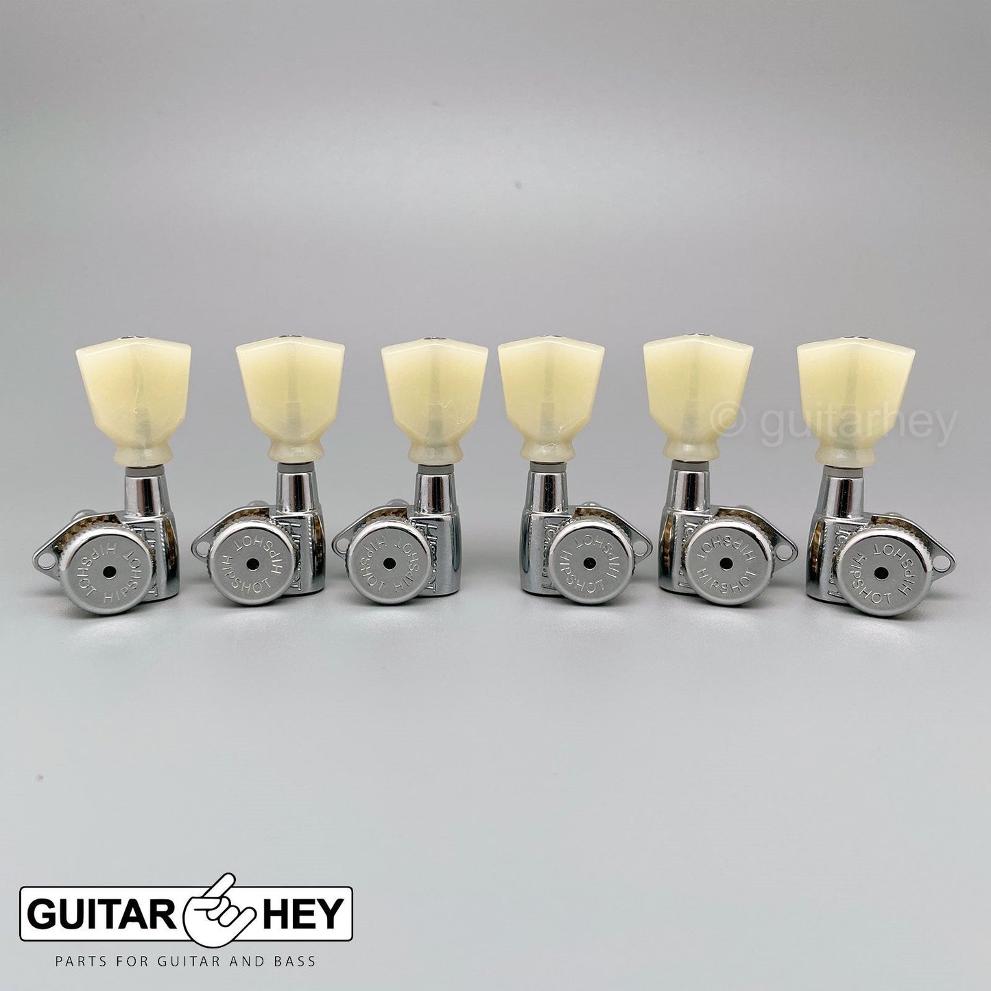 NEW Hipshot Grip-Lock LOCKING TUNERS Keystone PEARL Buttons 3x3 Set - CHROME