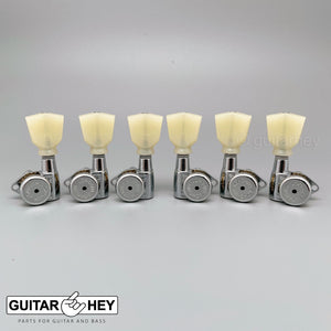 NEW Hipshot Grip-Lock LOCKING TUNERS Keystone PEARL Buttons 3x3 Set - CHROME