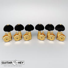 Carregar imagem no visualizador da galeria, NEW Hipshot Grip-Lock Open Gear LOCKING Tuners LARGE EBONY Button 3x3 Set - G0LD