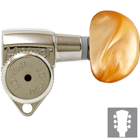 NEW Hipshot Grip-Lock Open-Gear LOCKING Tuners SMALL AMBER Buttons 3x3 - NICKEL