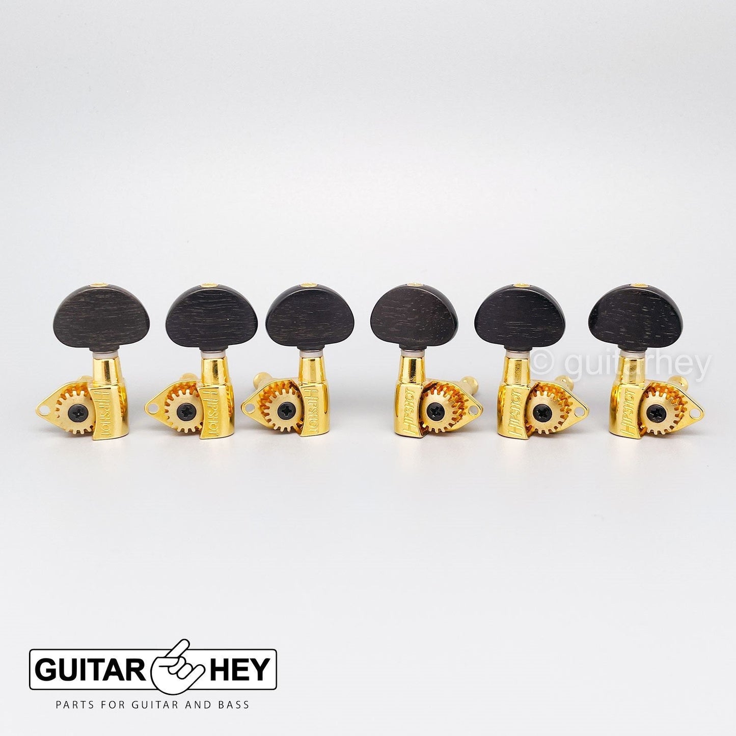 NEW Hipshot CLASSIC OPEN-GEAR Tuners L3+R3 Set w/ EBONY LARGE Buttons 3x3 - GOLD