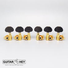 Load image into Gallery viewer, NEW Hipshot CLASSIC OPEN-GEAR Tuners L3+R3 Set w/ EBONY LARGE Buttons 3x3 - GOLD