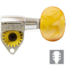 Load image into Gallery viewer, NEW Hipshot Classic Open-Gear Tuners 18:1 Large AMBER Buttons 3x3, NICKEL