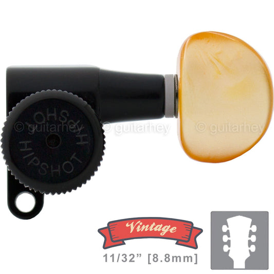 NEW Hipshot Vintage L3+R3 LOCKING Mini Tuners Small MOON Amber Buttons 3x3 BLACK