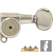 Load image into Gallery viewer, NEW Hipshot 6-in-Line LOCKING Tuners SET w/ OVAL Buttons Non-Staggered - NICKEL