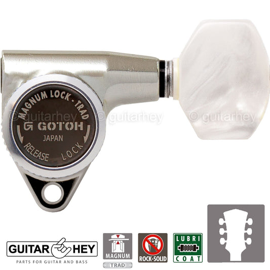 NEW Gotoh SG301-P7 MGT Magnum Locking Tuners Set PEARLOID Buttons 3x3 - NICKEL