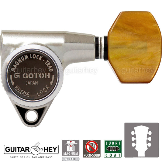 NEW Gotoh SG301-P8 MGT Magnum Locking Tuners Set AMBER Buttons 3x3 - NICKEL