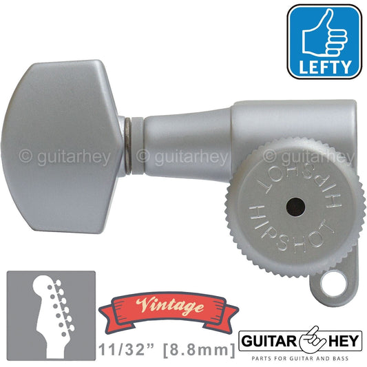 NEW Hipshot VINTAGE 6-in-Line Locking Tuners STAGGERED Left-Handed SATIN CHROME