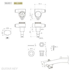 Gotoh SG301-01 MGT Magnum Locking Trad Tuners Pegs Tuning Keys Set 3x3 - BLACK