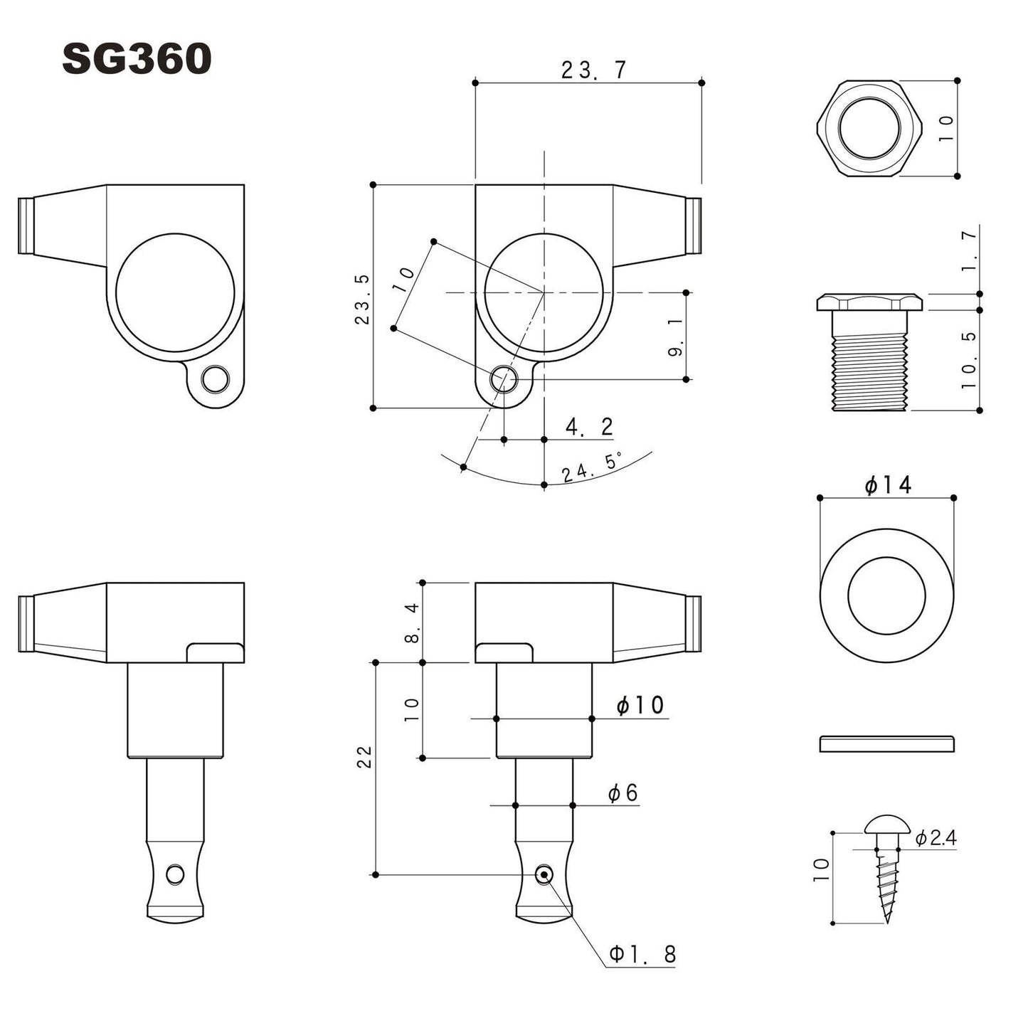 NEW Gotoh SG360-05 Schaller Style Mini Tuners 6 In-Line Tuning Keys Set - NICKEL
