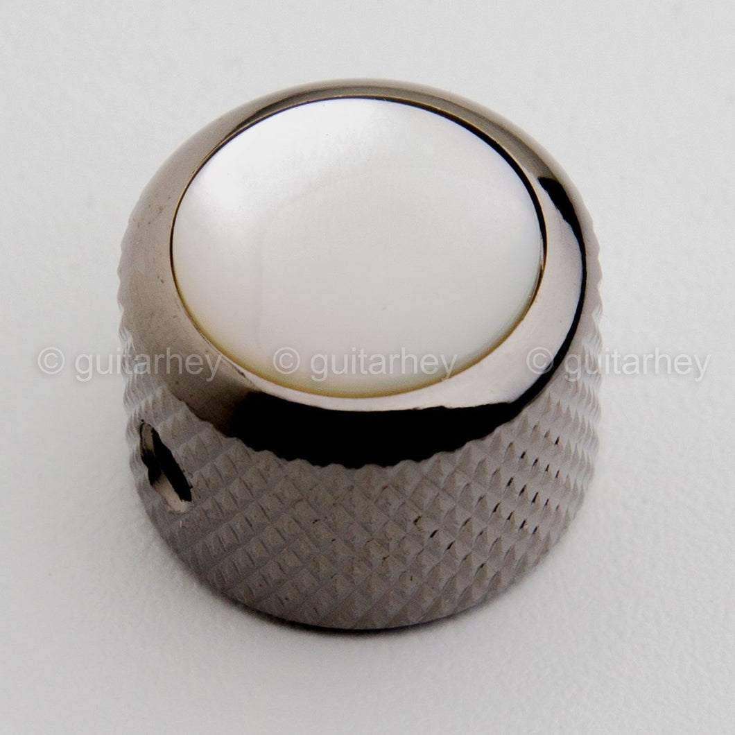 NEW (1) Q-Parts DOME Knob Single Black Chrome Mother of Pearl - KBD-0022