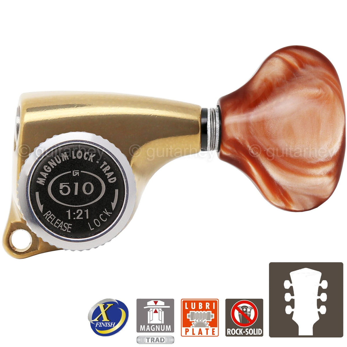 NEW Gotoh SGL510Z-CL5 MGT Locking Tuning Keys 21:1 Ratio Set 3x3, ANTIQUE X-GOLD