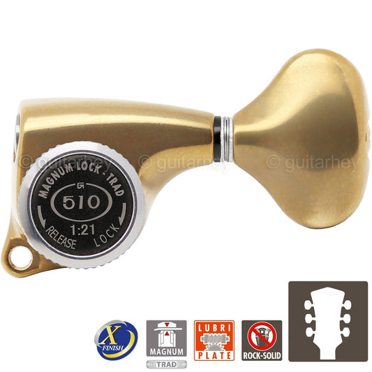 NEW Gotoh SGL510Z-L5 MGT Locking Tuning Keys 21:1 Ratio Set 3x3 - ANTIQUE X-GOLD