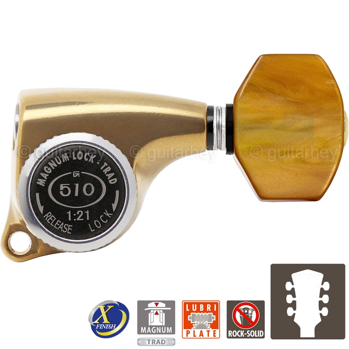 NEW Gotoh SGL510Z-P8 MGT Locking Tuning Keys 21:1 Ratio Set 3x3, ANTIQUE X-GOLD