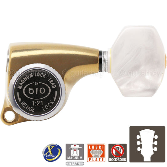 NEW Gotoh SGL510Z-P7 MGT Locking Tuning Keys 21:1 Ratio Set 3x3, ANTIQUE X-GOLD