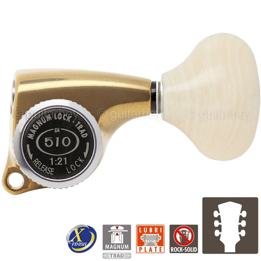 NEW Gotoh SGL510Z-VL5 MGT Locking Tuning Keys 21:1 Ratio Set 3x3, ANTIQUE X-GOLD