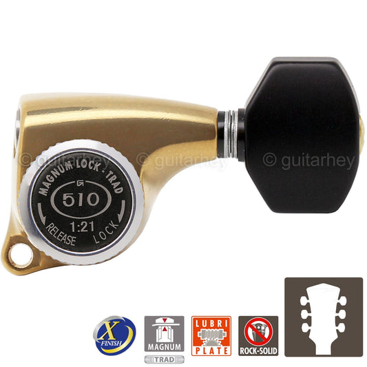 NEW Gotoh SGL510Z-B07 MGT Locking Tuning Keys 21:1 Ratio Set 3x3, ANTIQUE X-GOLD