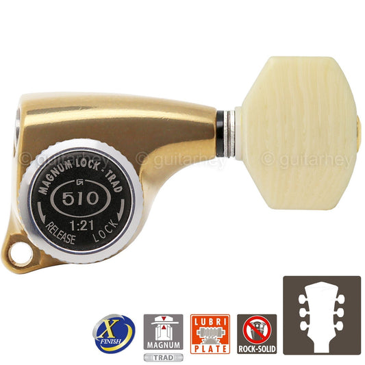 NEW Gotoh SGL510Z-M07 MGT Locking Tuning Keys 21:1 Ratio Set 3x3, ANTIQUE X-GOLD