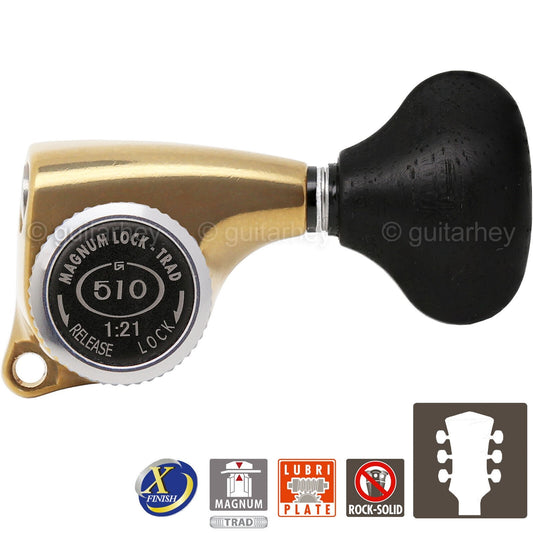 NEW Gotoh SGL510Z-EL5 MGT Locking Tuning Keys 21:1 Ratio Set 3x3, ANTIQUE X-GOLD
