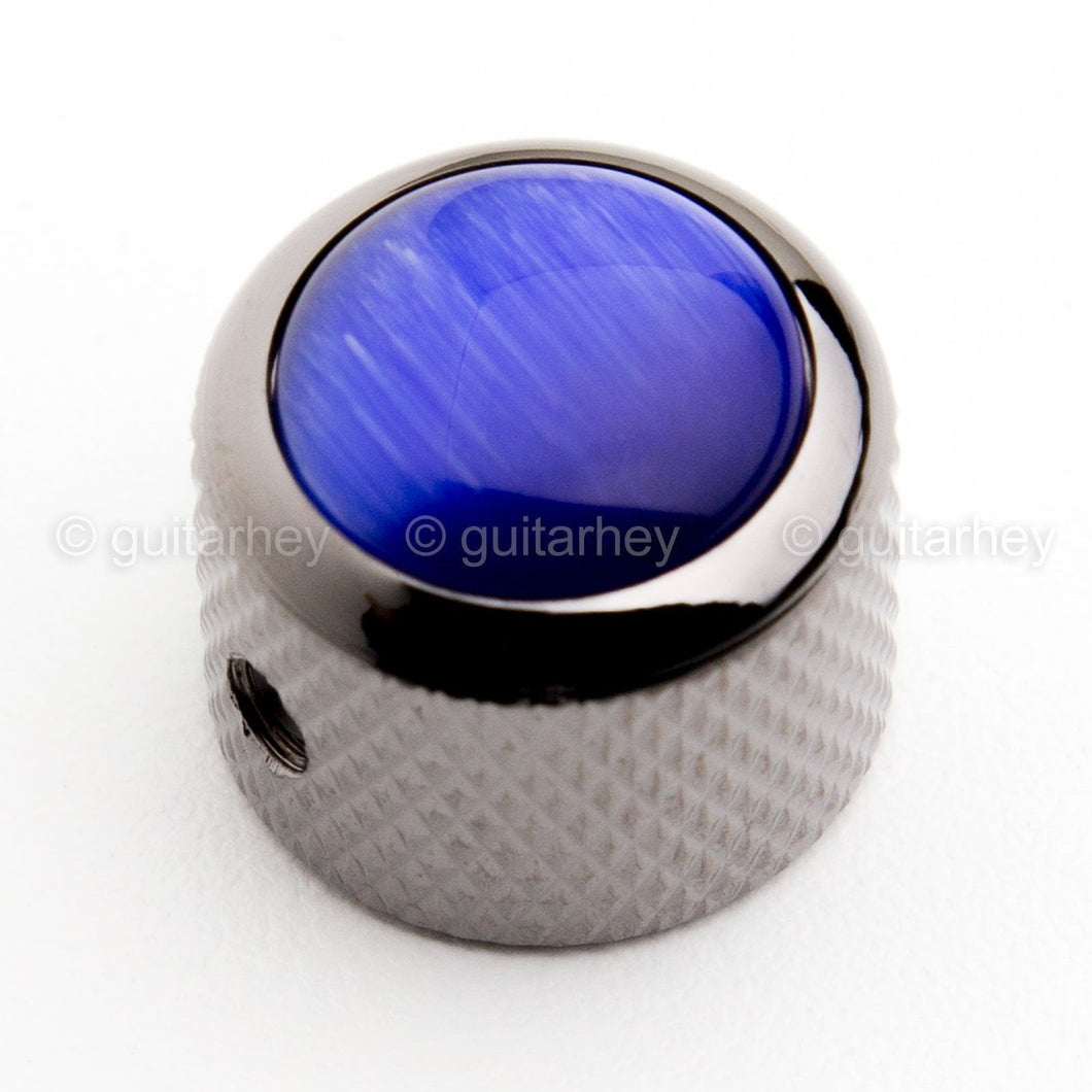 NEW (1) Q-Parts DOME Knob Single Black Chrome Blue Catseye - KBD-0076