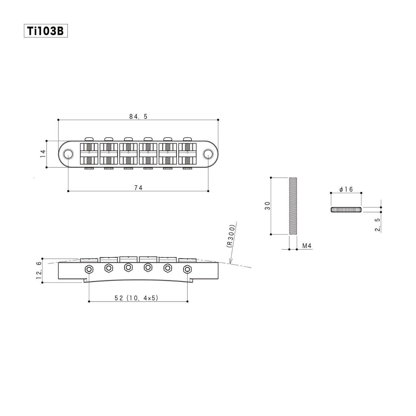 NEW Gotoh Ti103B Nashville Tune-o-matic Bridge M4 Post Titanium Saddles - BLACK