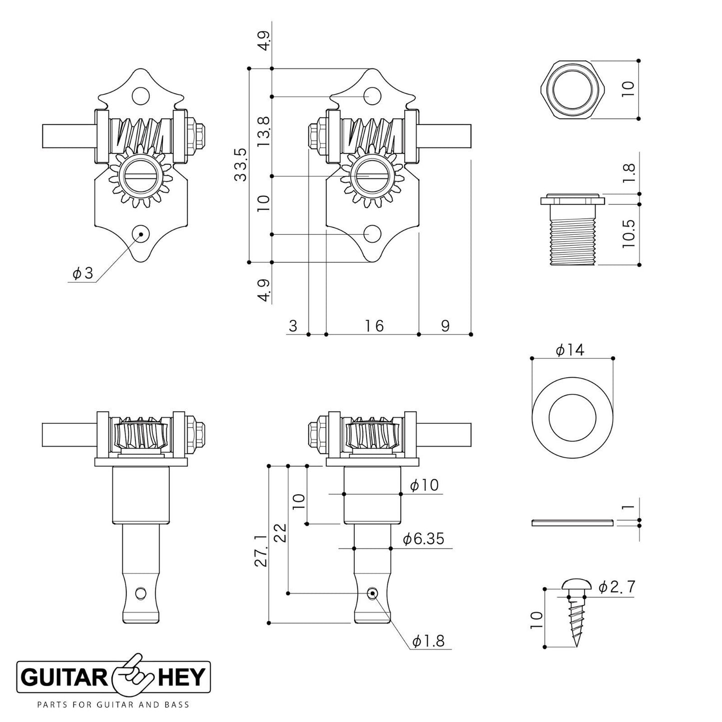 NEW GOTOH SXN510-M5 Premium Acoustic Guitar Tuners Set 15:1 Ratio 3x3 - NICKEL