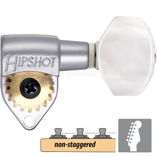 Hipshot 6K1GN0S Classic Open-Gear 6 in line NON-Staggered PEARL Buttons - SATIN