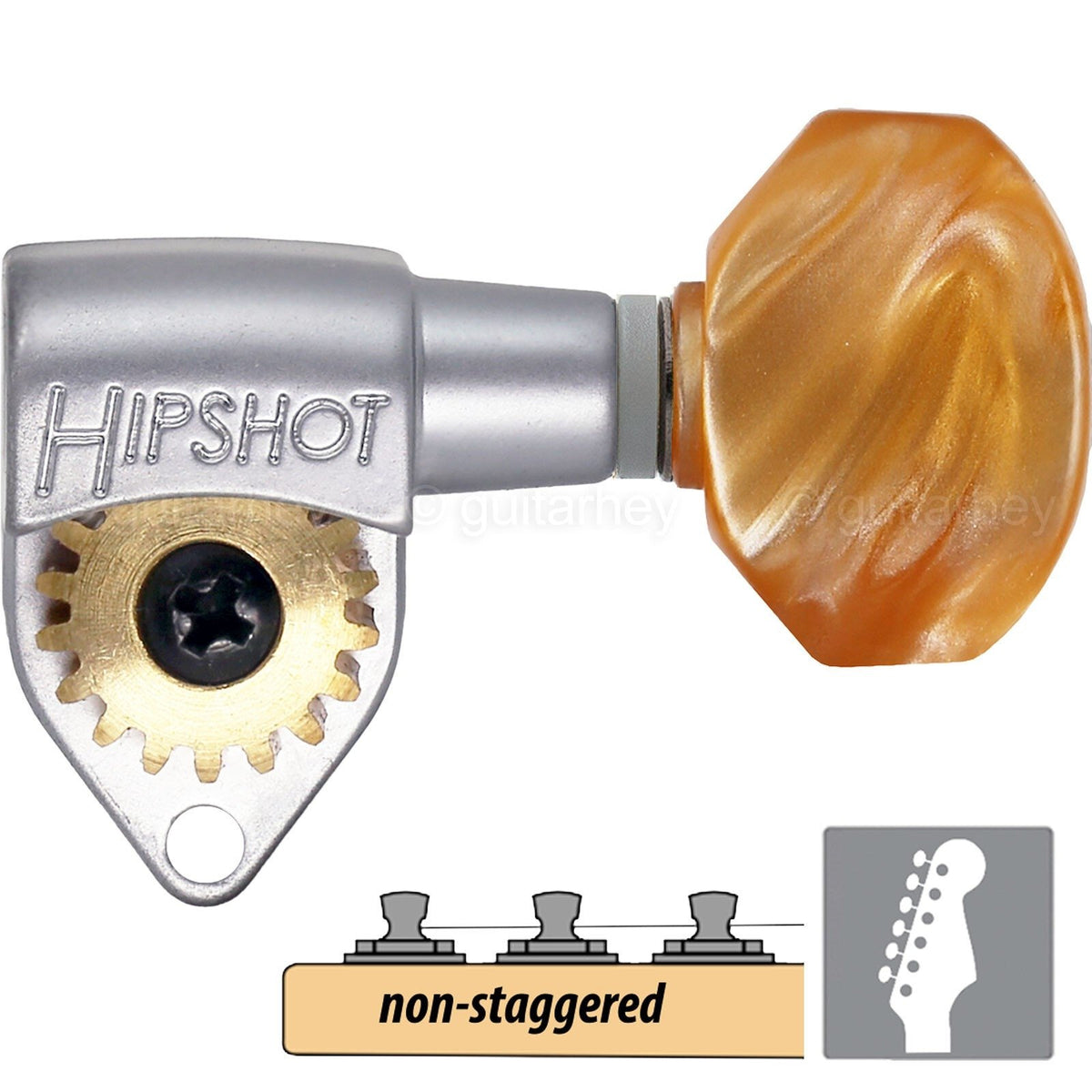 Hipshot 6K1GN0S Classic Open-Gear 6 in line NON-Staggered AMBER Buttons - SATIN